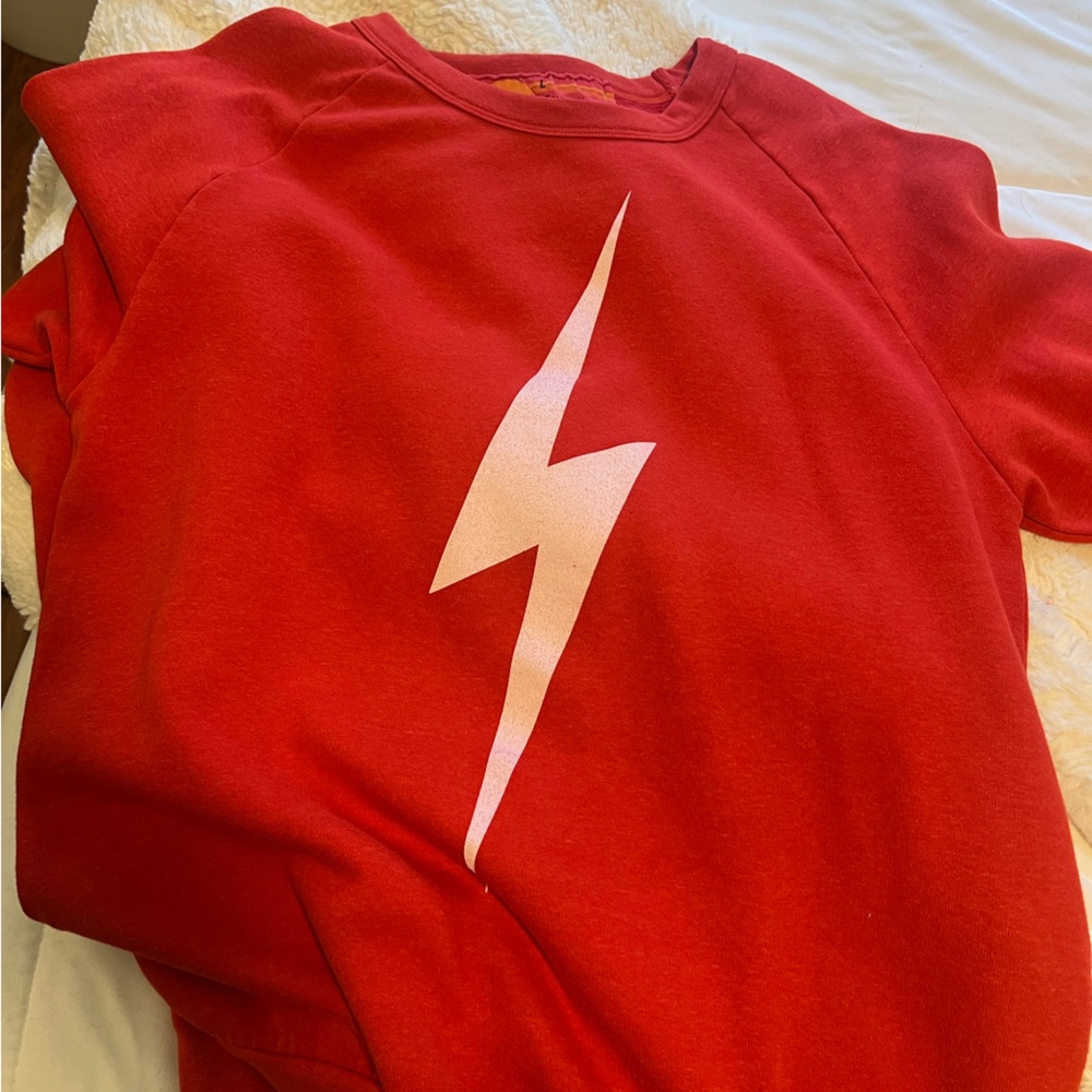 aviator nation lightning bolt stitch pullover sweatshirt red